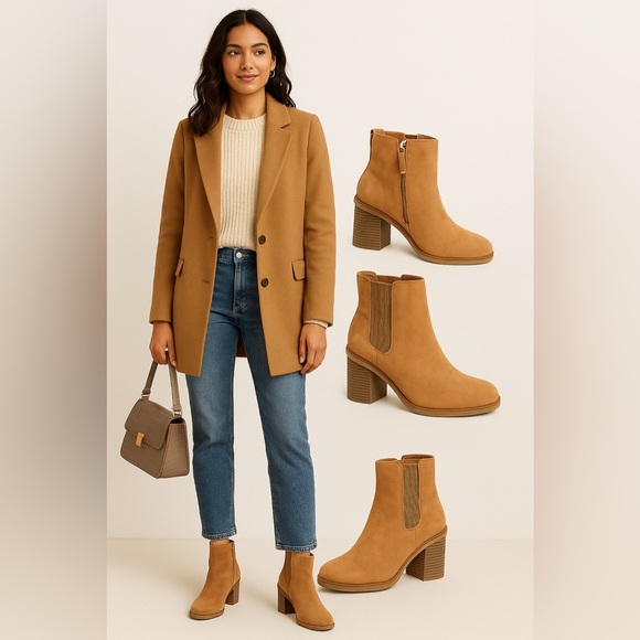 DR SCHOLL's Ride Away Camel Suede Chelsea Boots Square Toe Block Heel Size 7.0 M - Picture 15 of 15